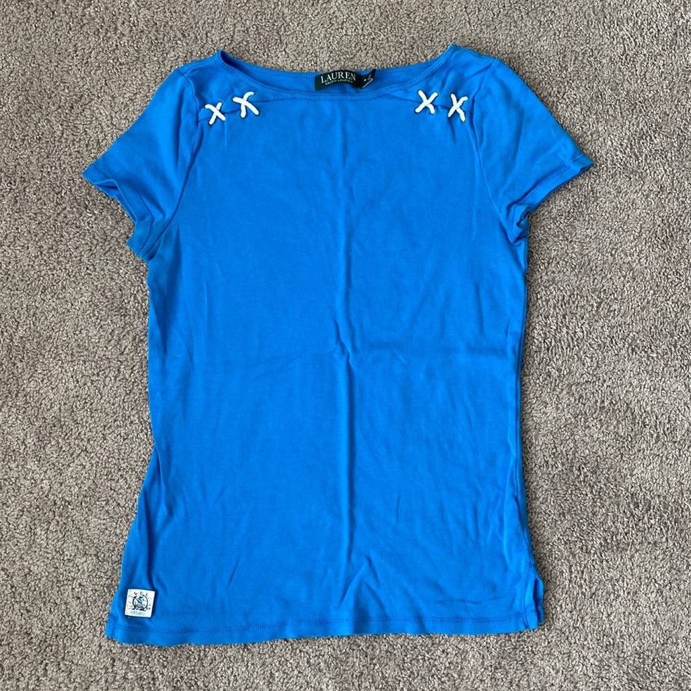 Ralph Lauren size M blue shirt with white X details.
